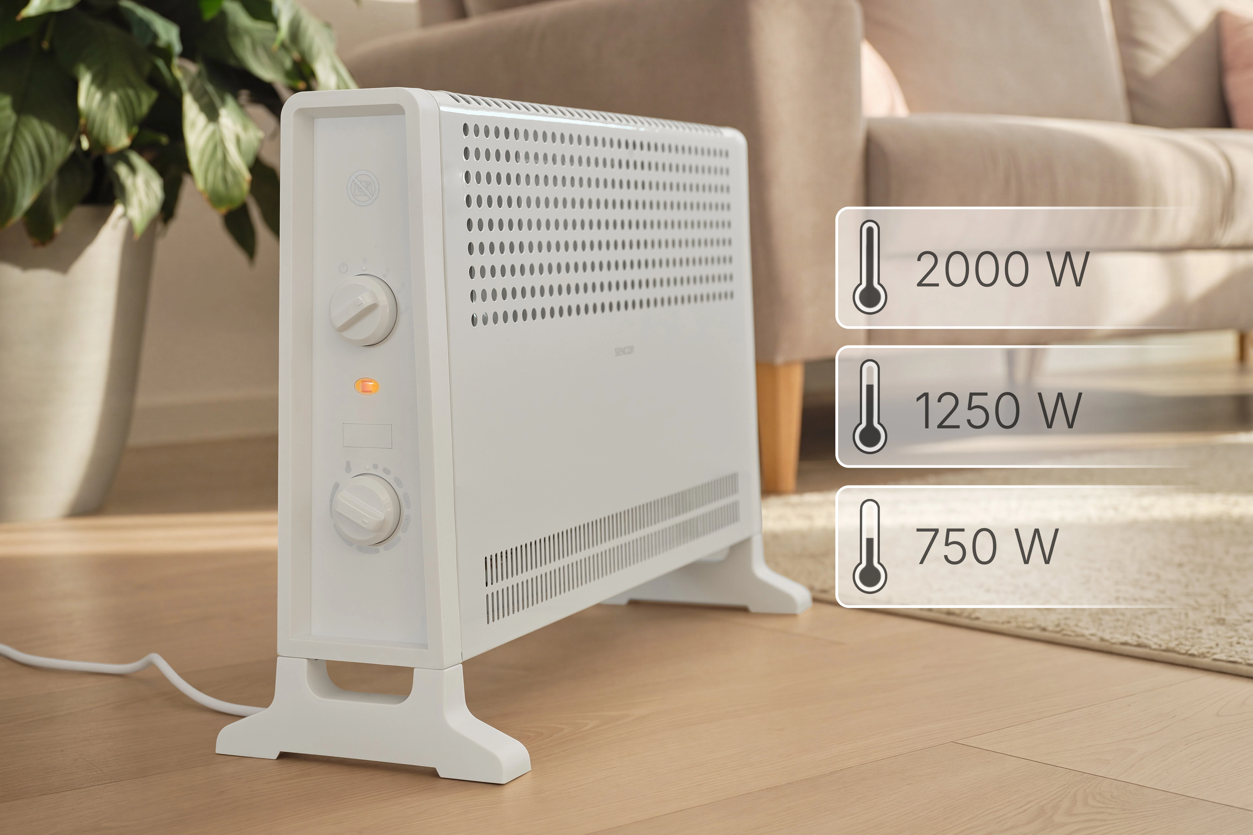 Sencor SCF 2011WH — Trzy moce: 750, 1250 i 2000 W