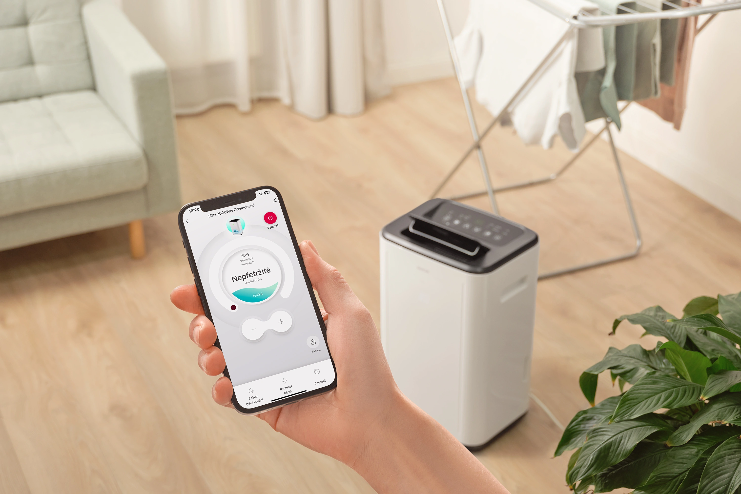 Sencor SDH 2028WH — Sterowanie osuszaczem w telefonie