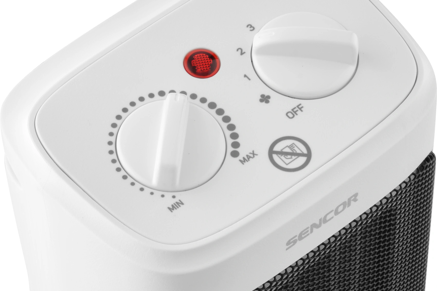 Sencor SFH 7600WH — Dwa pokrętła i zabezpieczenia termiczne