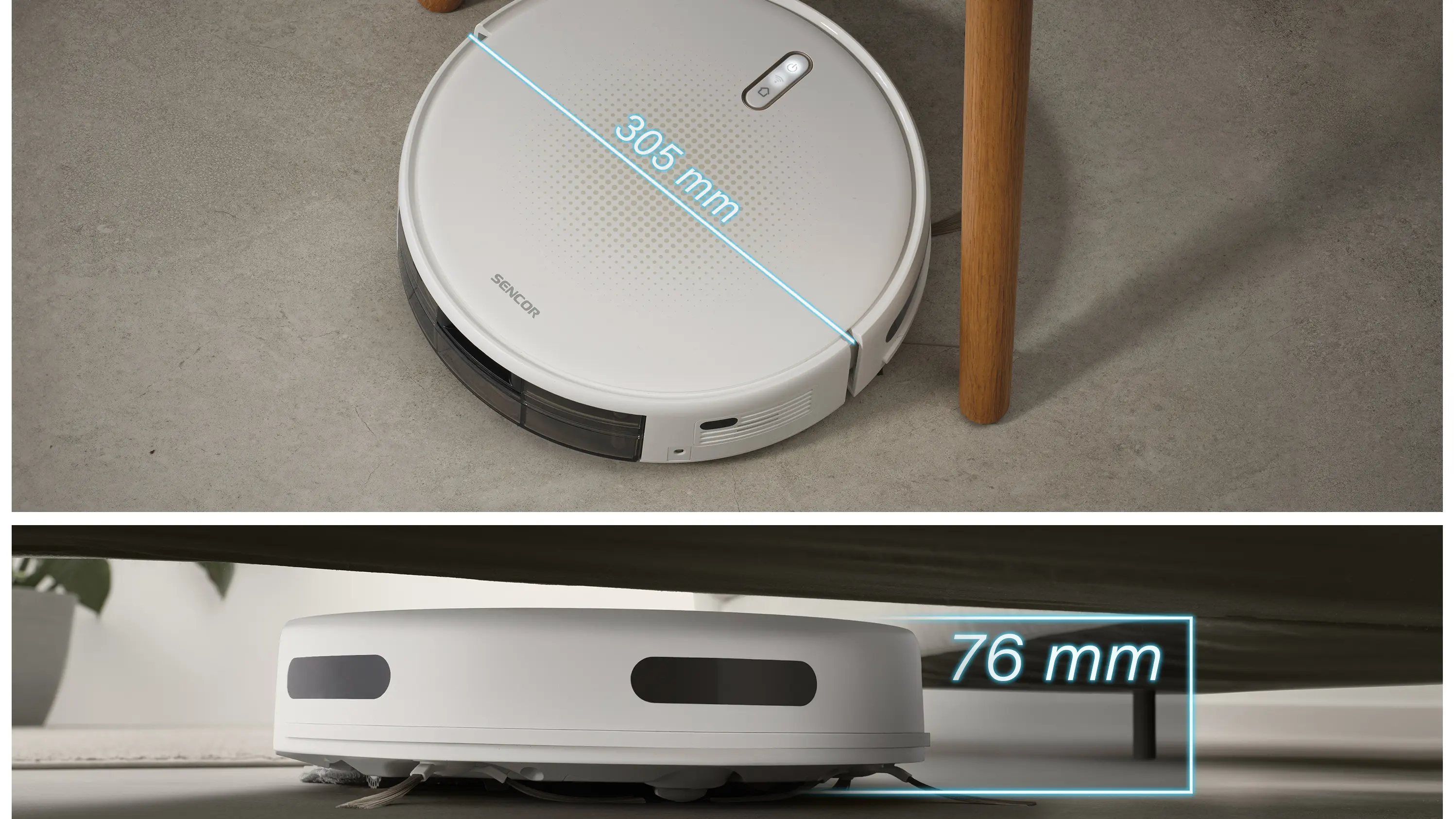 Sencor SRV 4150WH — Wysokość 7,6 cm i przejścia między pokojami