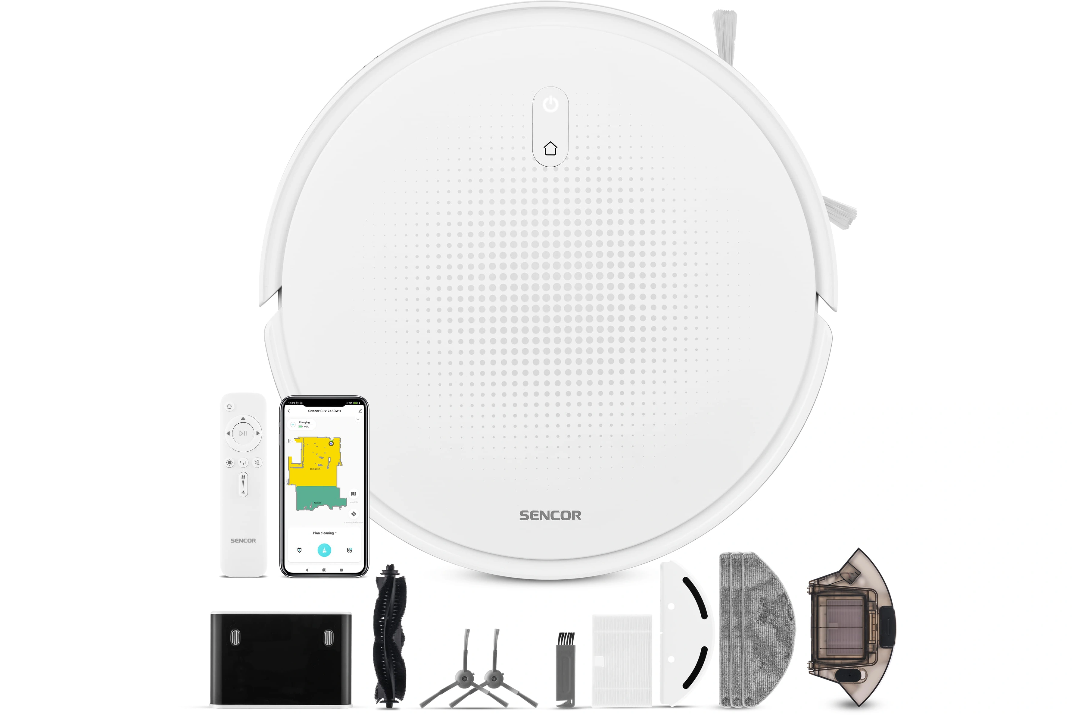 Sencor SRV 7450WH — Komplet z bazą, pilotem i mopem