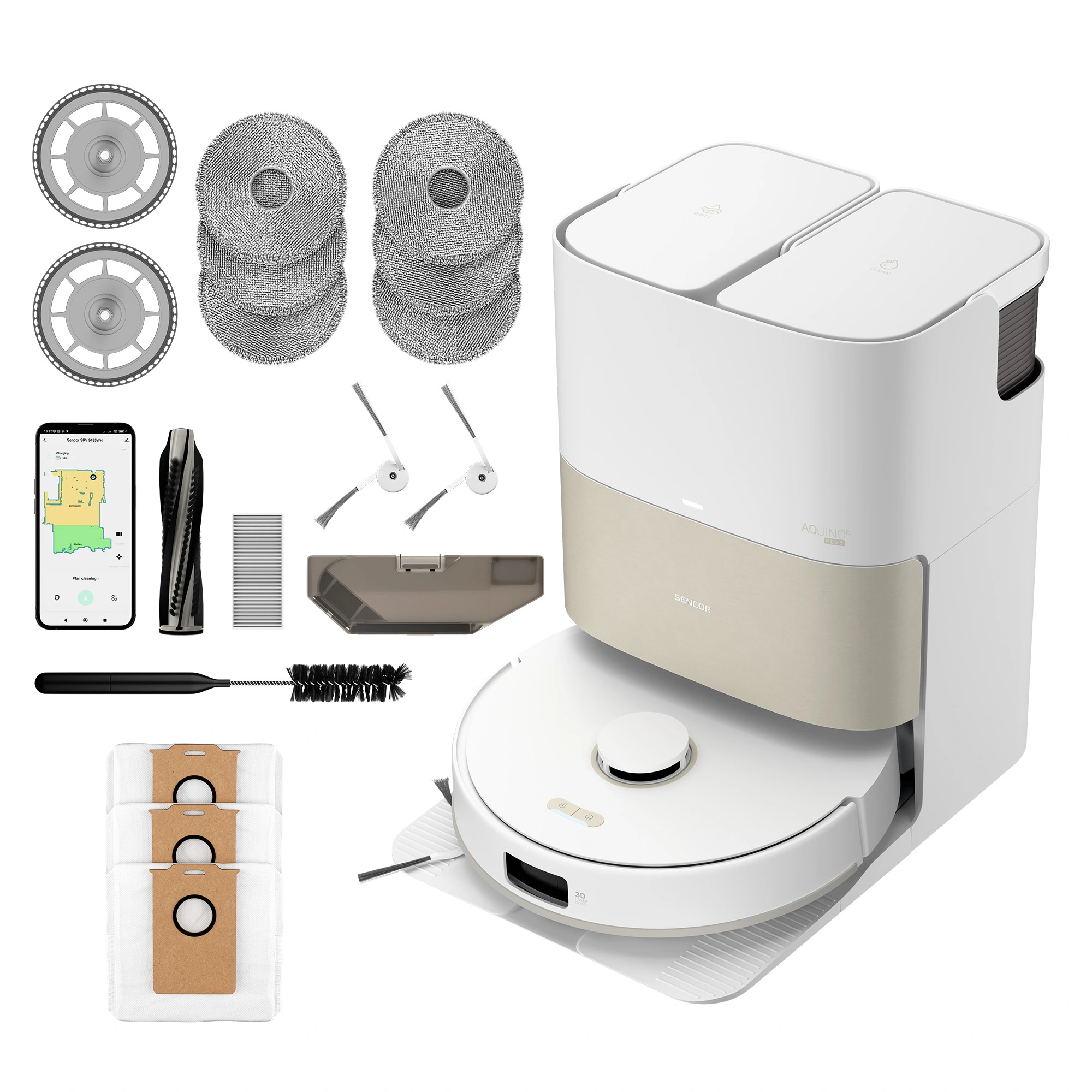 Sencor SRV 9690WH — Robot, stacja i elementy eksploatacyjne