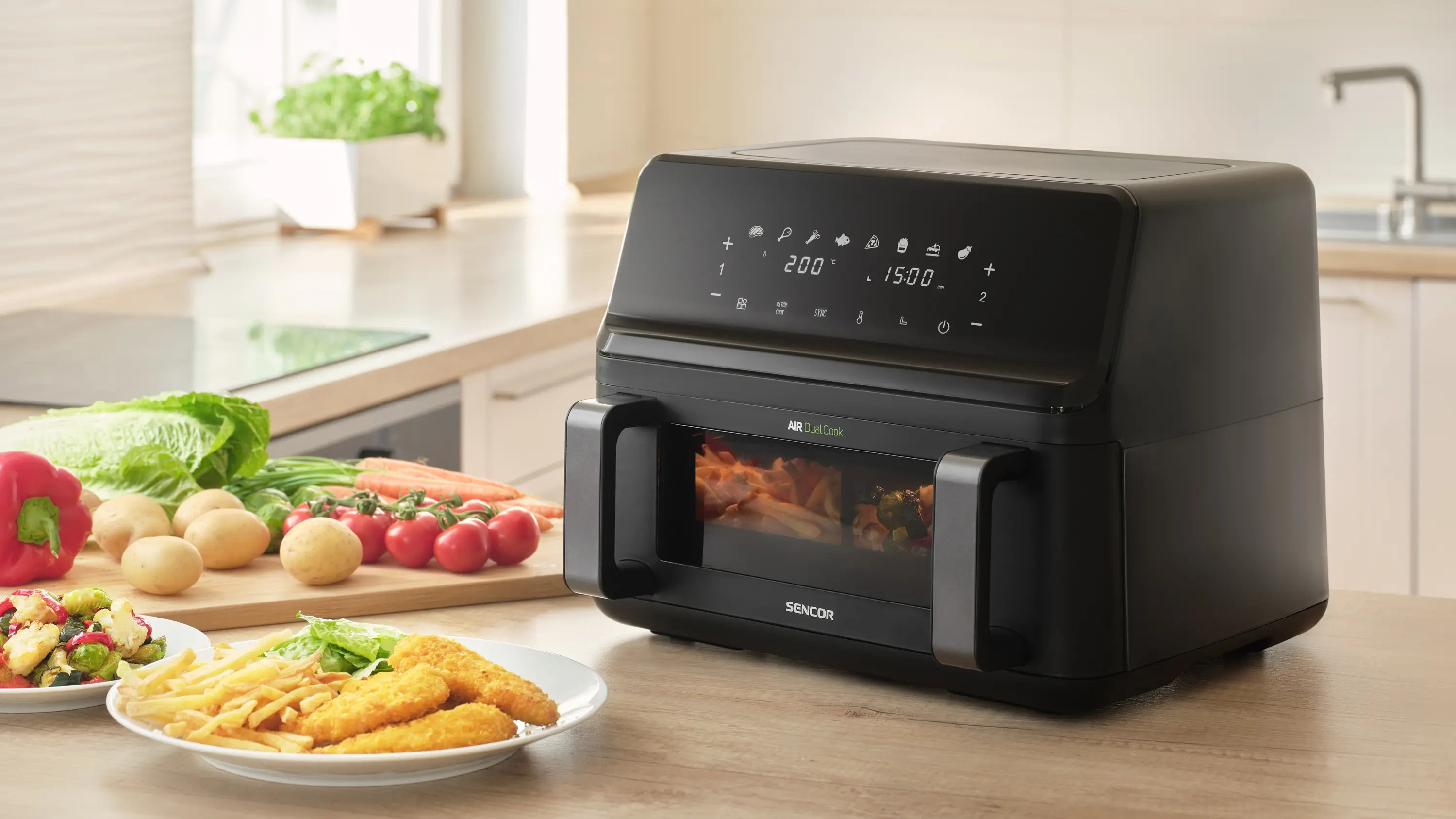 Sencor dwukomorowa frytkownica beztłuszczowa SFR 9650BK