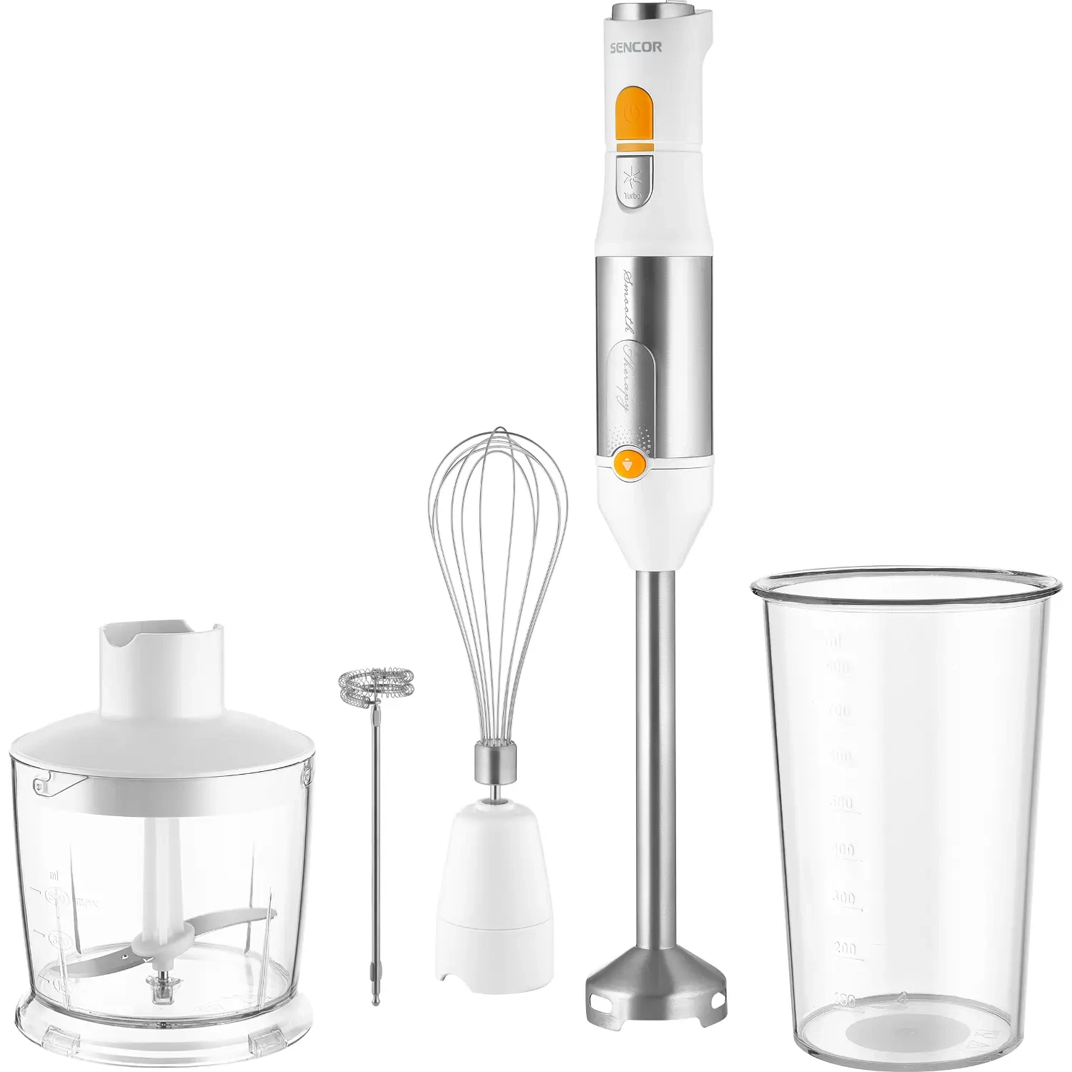 Sencor blender ręczny z bogatym zestawem akcesoriów SHB 6301WH, zawartość opakowania