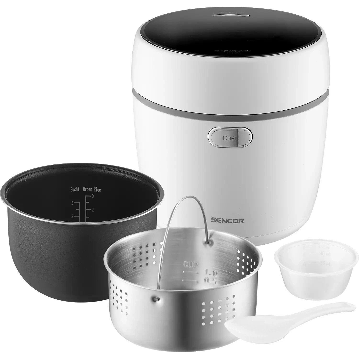 Sencor ryżowar low carb z koszykiem do gotowania na parze SRM 0670WH, zawartość opakowania