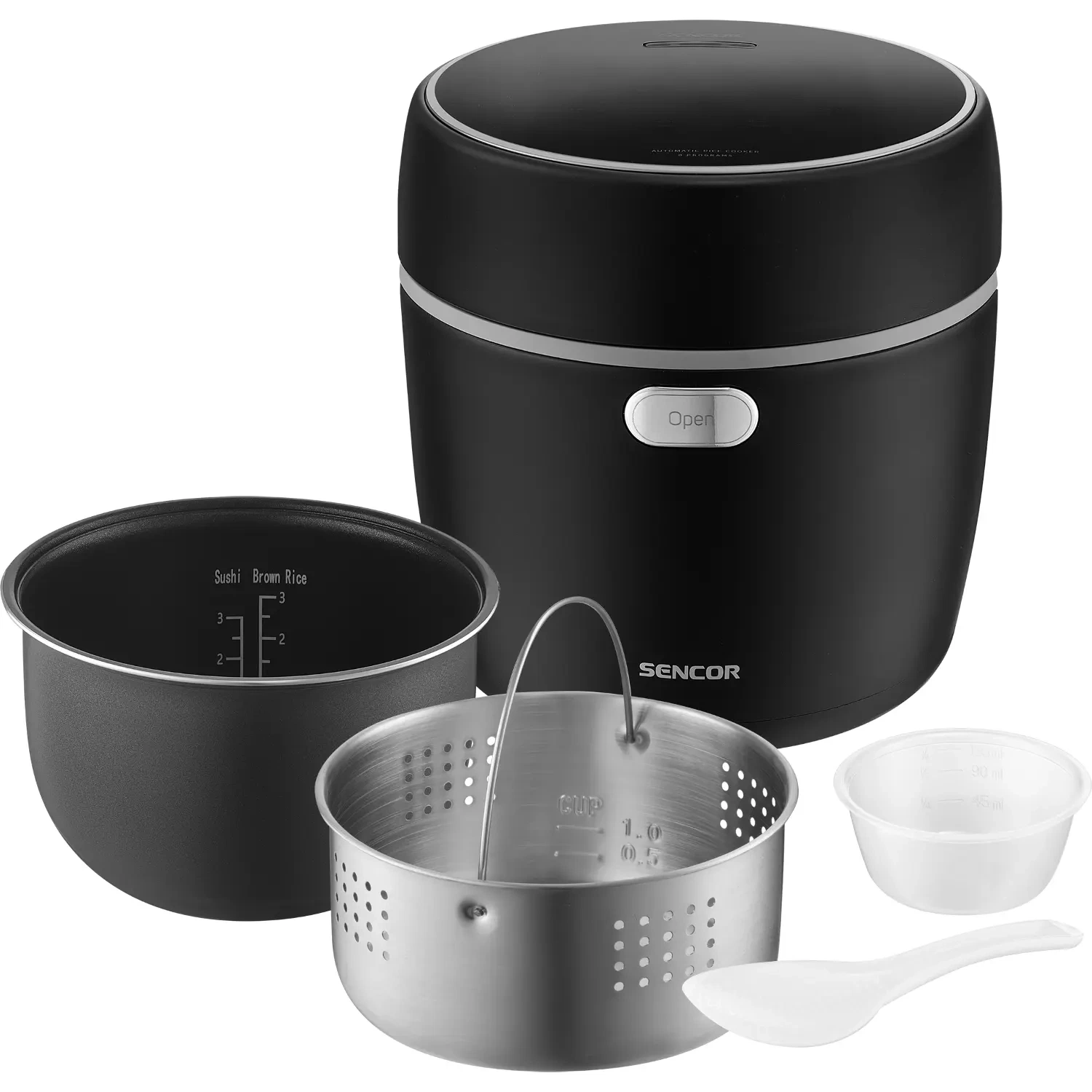 Sencor ryżowar low carb z koszykiem do gotowania na parze SRM 0671BK, zawartość opakowania