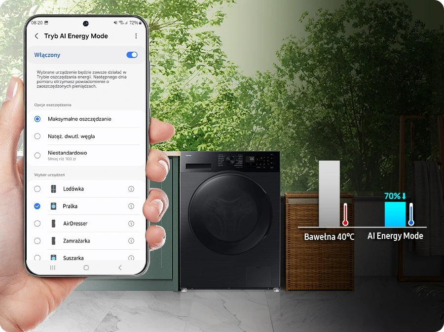 Samsung WD90DG5G34BBEO — Tryb AI Energy Mode