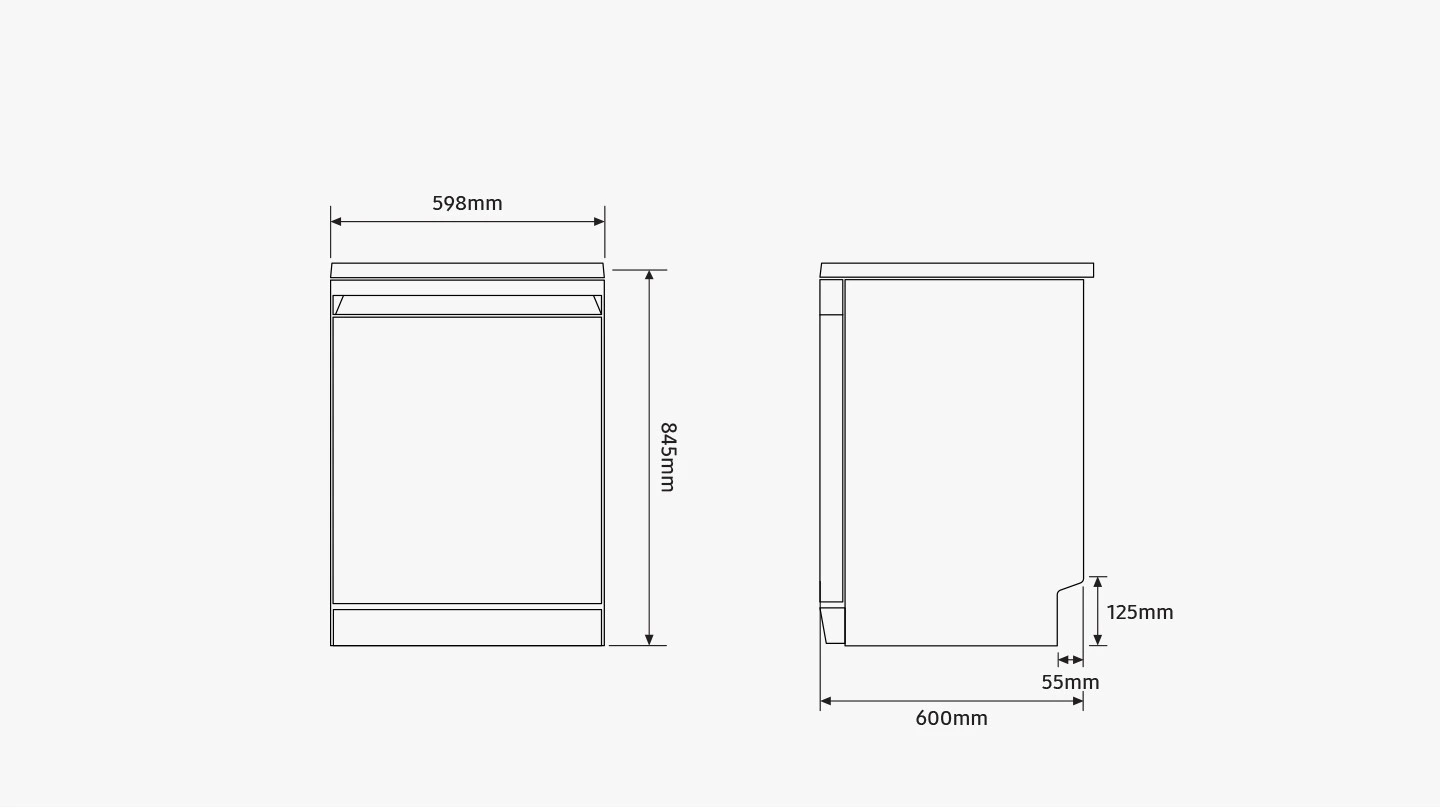 Samsung DW80H73YBFFU1 — Wymiary i przestrzeń do ustawienia