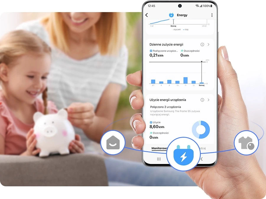 Samsung WD18DB8995BZT2 — Zużycie widoczne w SmartThings Energy