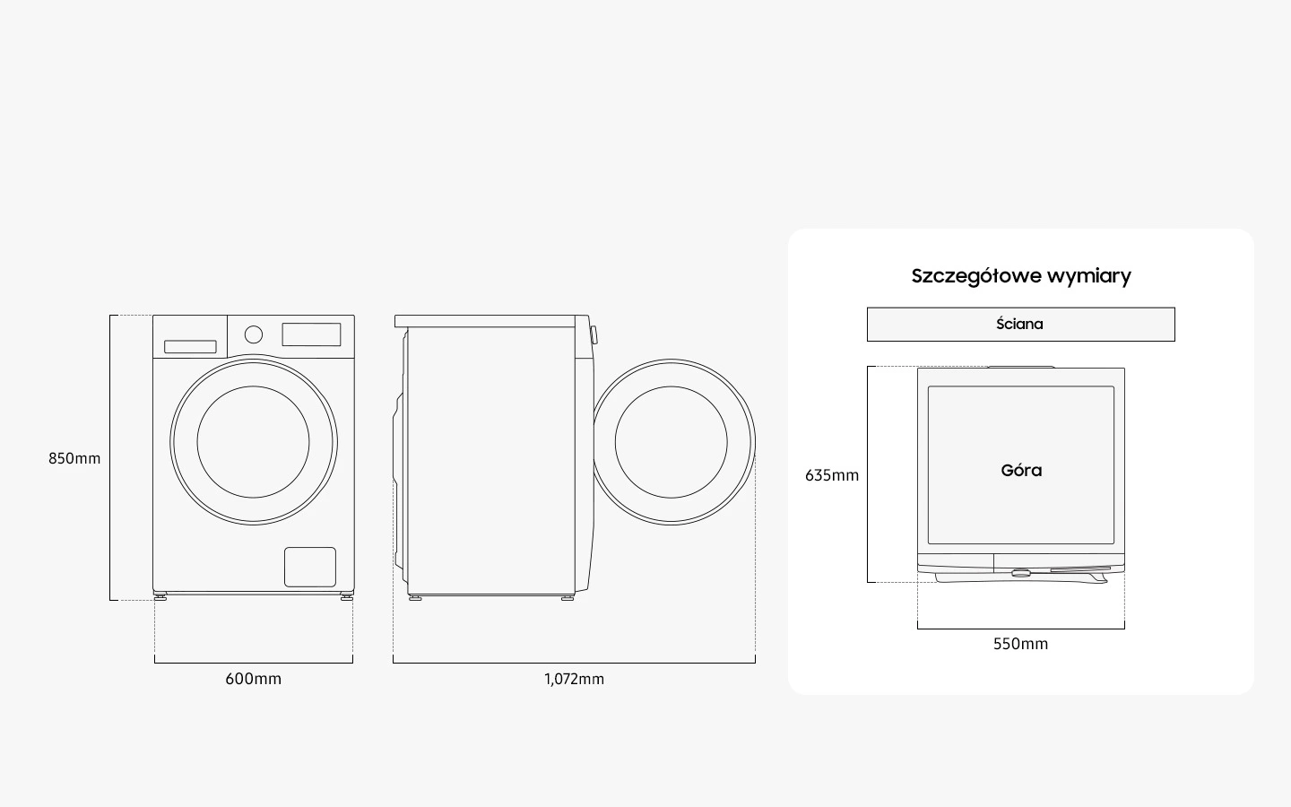 Samsung WW80CGC04DAEEO — Wymiary i przestrzeń do ustawienia