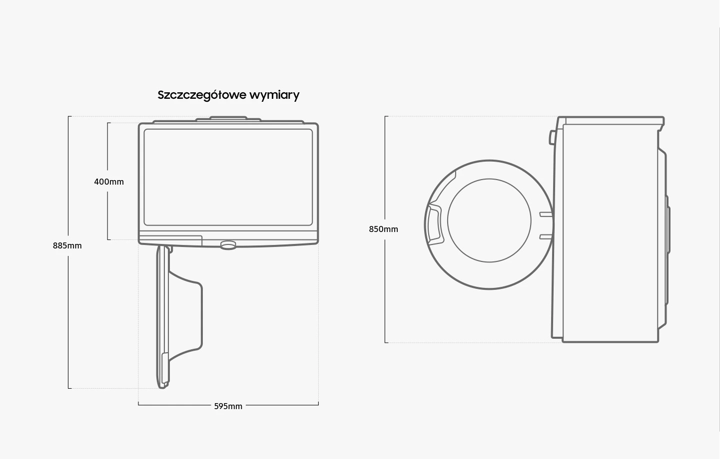 Samsung WW60A3120BE/EO — Wymiary i przestrzeń do ustawienia