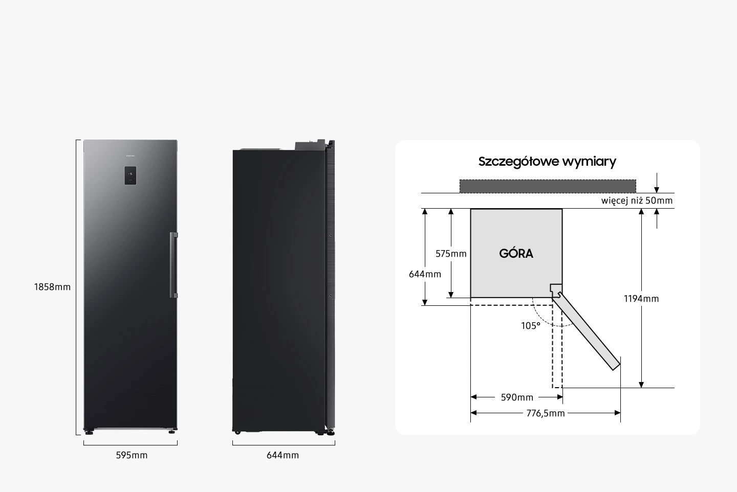 Samsung RZ70H32HEFEO — Wymiary i przestrzeń do ustawienia