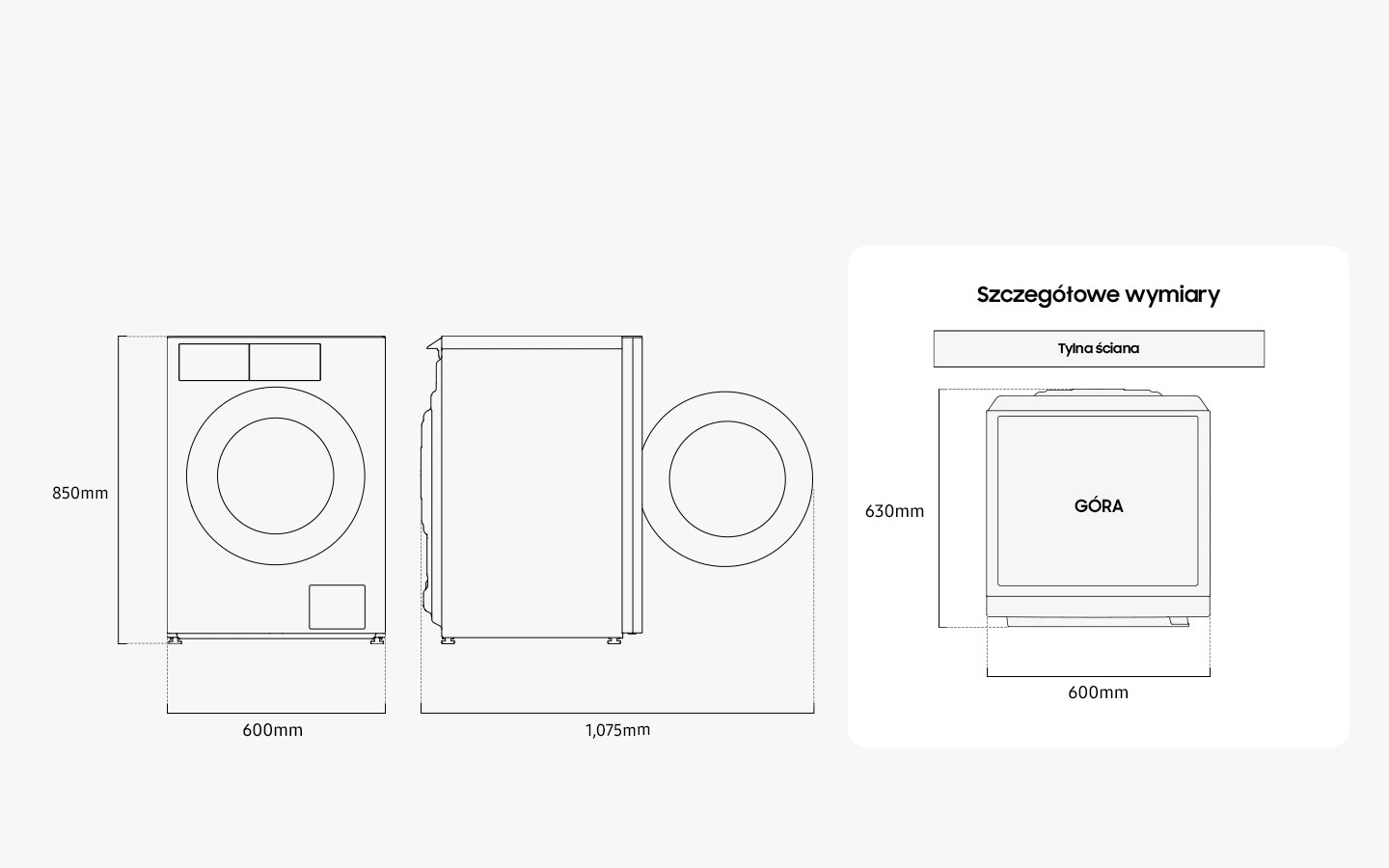 Samsung WF90H11C4ST2 — Wymiary i przestrzeń do ustawienia