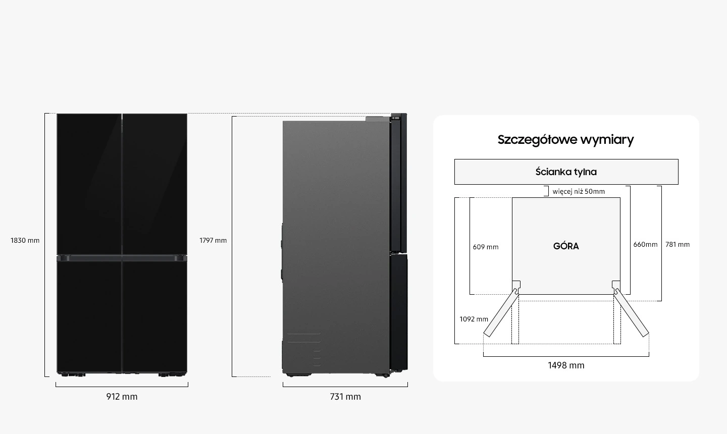 Samsung RF65DG960EB1EO — Wymiary i przestrzeń do ustawienia