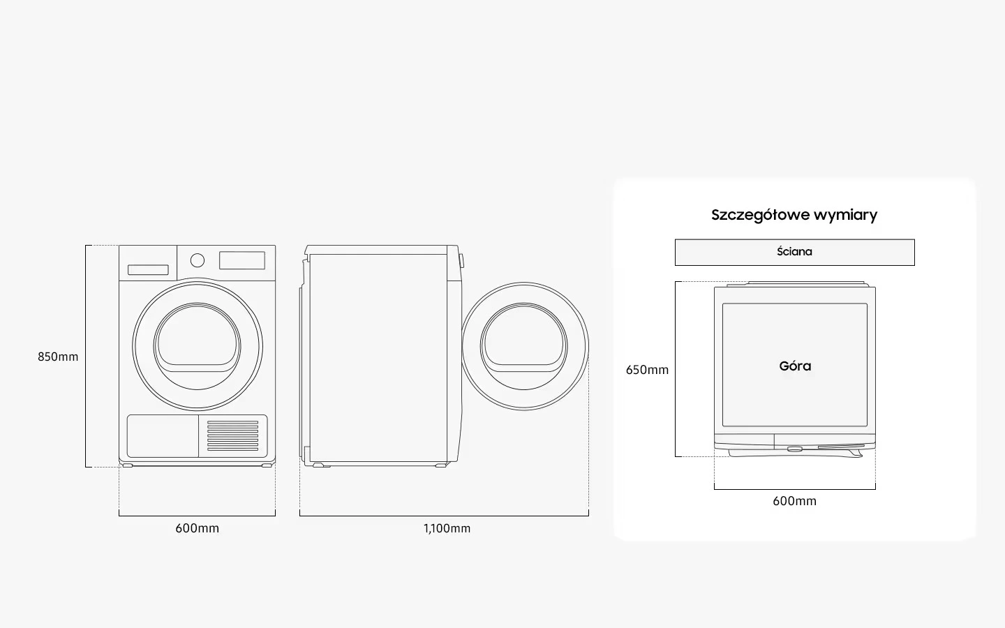 Samsung DV80DG52B0AEEO — Wymiary i przestrzeń do ustawienia