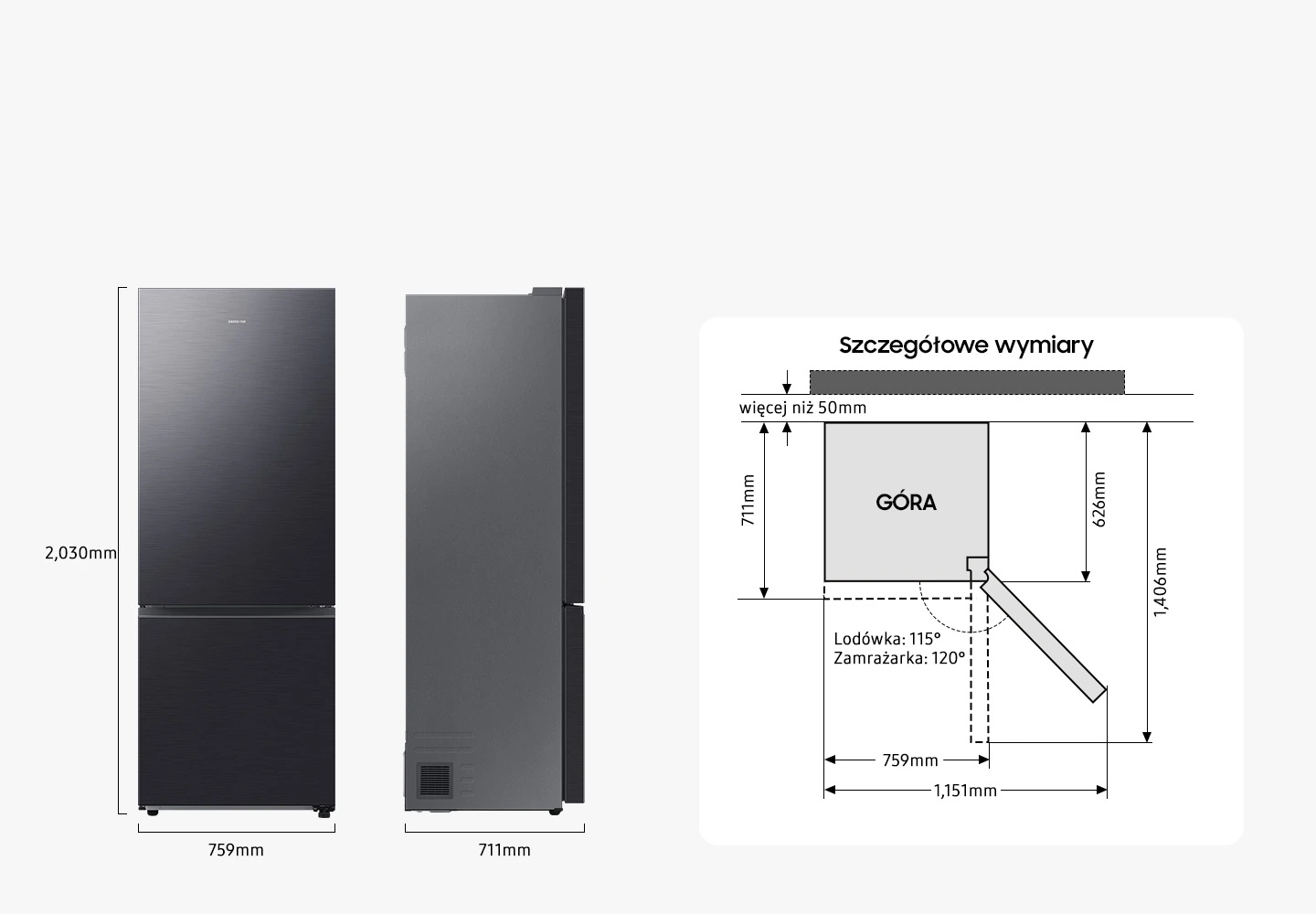 Samsung RB53DG706CB1EO — Wymiary i przestrzeń do ustawienia