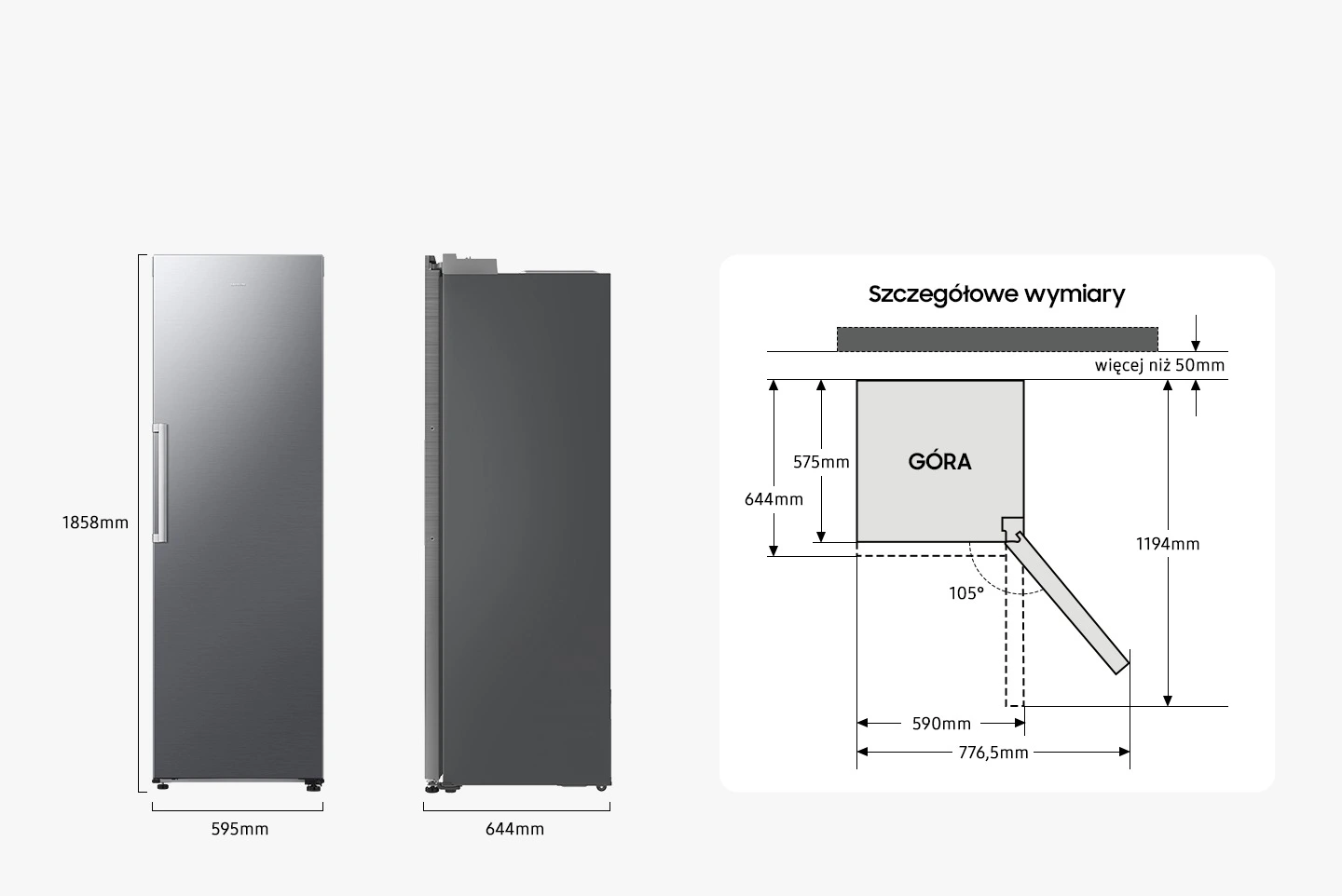 Samsung RR40H39GETEO — Wymiary i przestrzeń do ustawienia