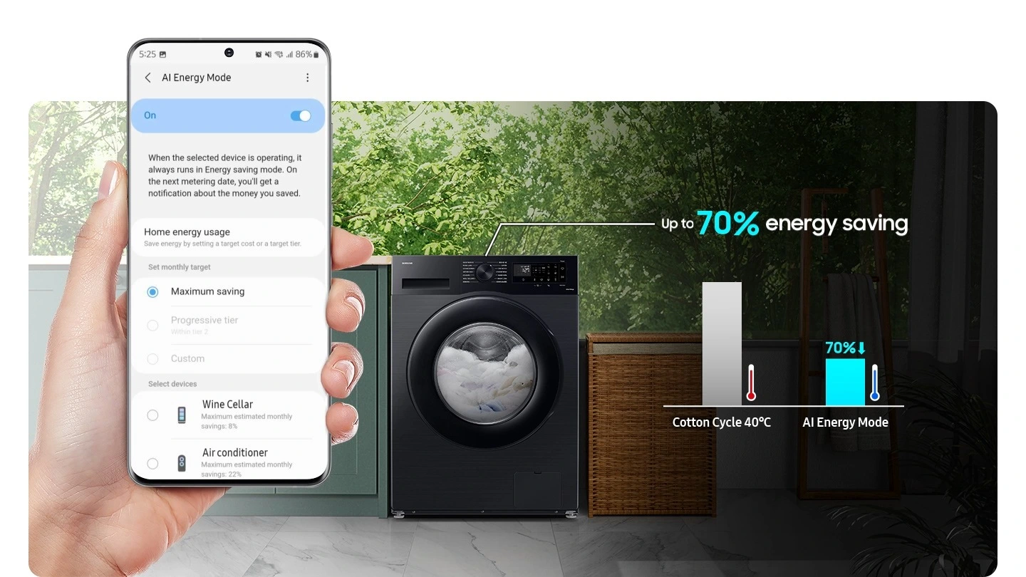 Samsung WW90CGC04DAEEO — Tryb AI Energy Mode