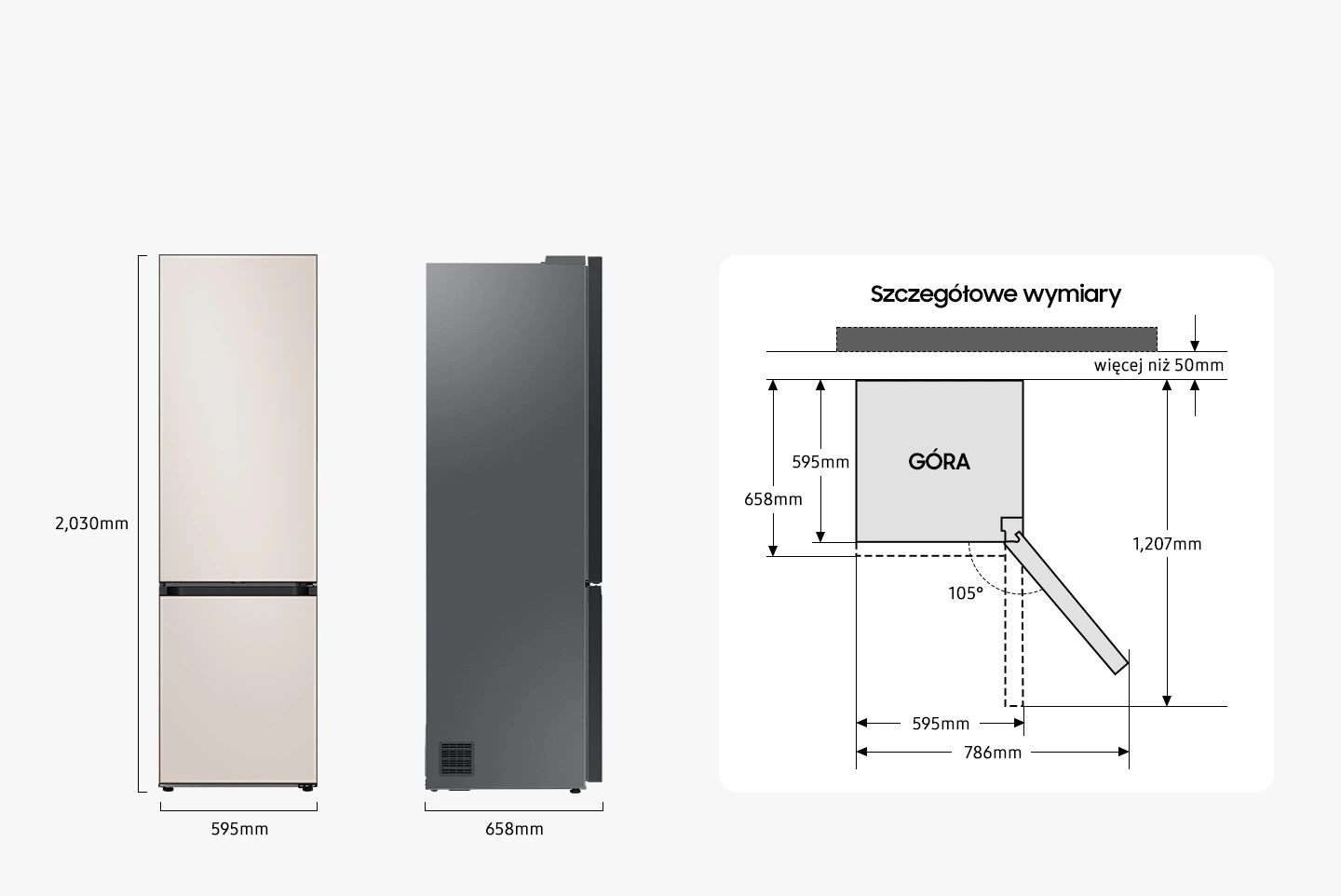 Samsung RB38C7B6A39/EF — Wymiary i przestrzeń do ustawienia