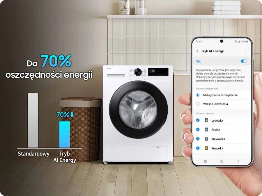 Samsung WW80FG5L32AEEO — Tryb AI Energy Mode