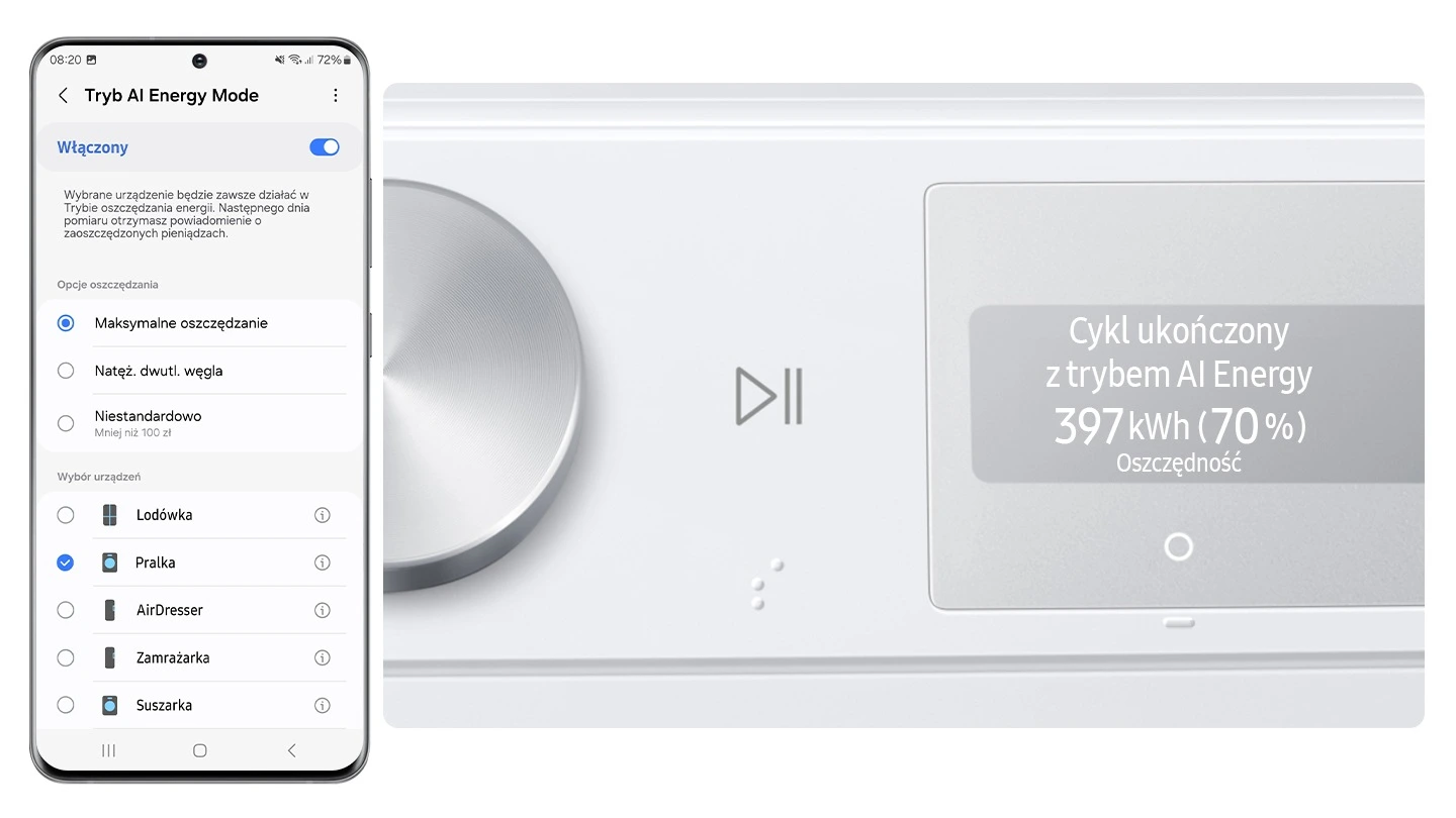 Samsung WW90DG6U25LHU4 — Tryb AI Energy Mode