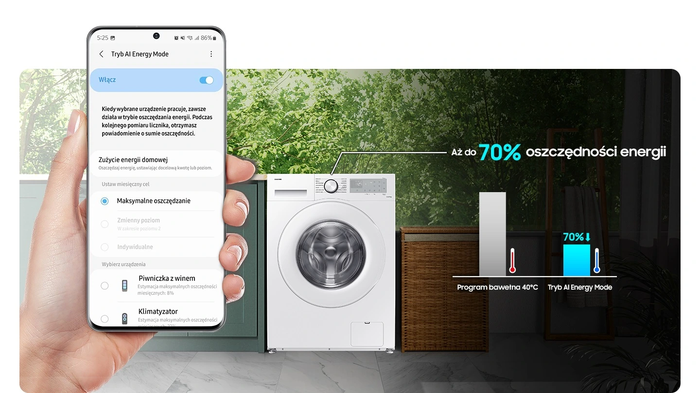 Samsung WW90CGC04DTHEO — Tryb AI Energy Mode