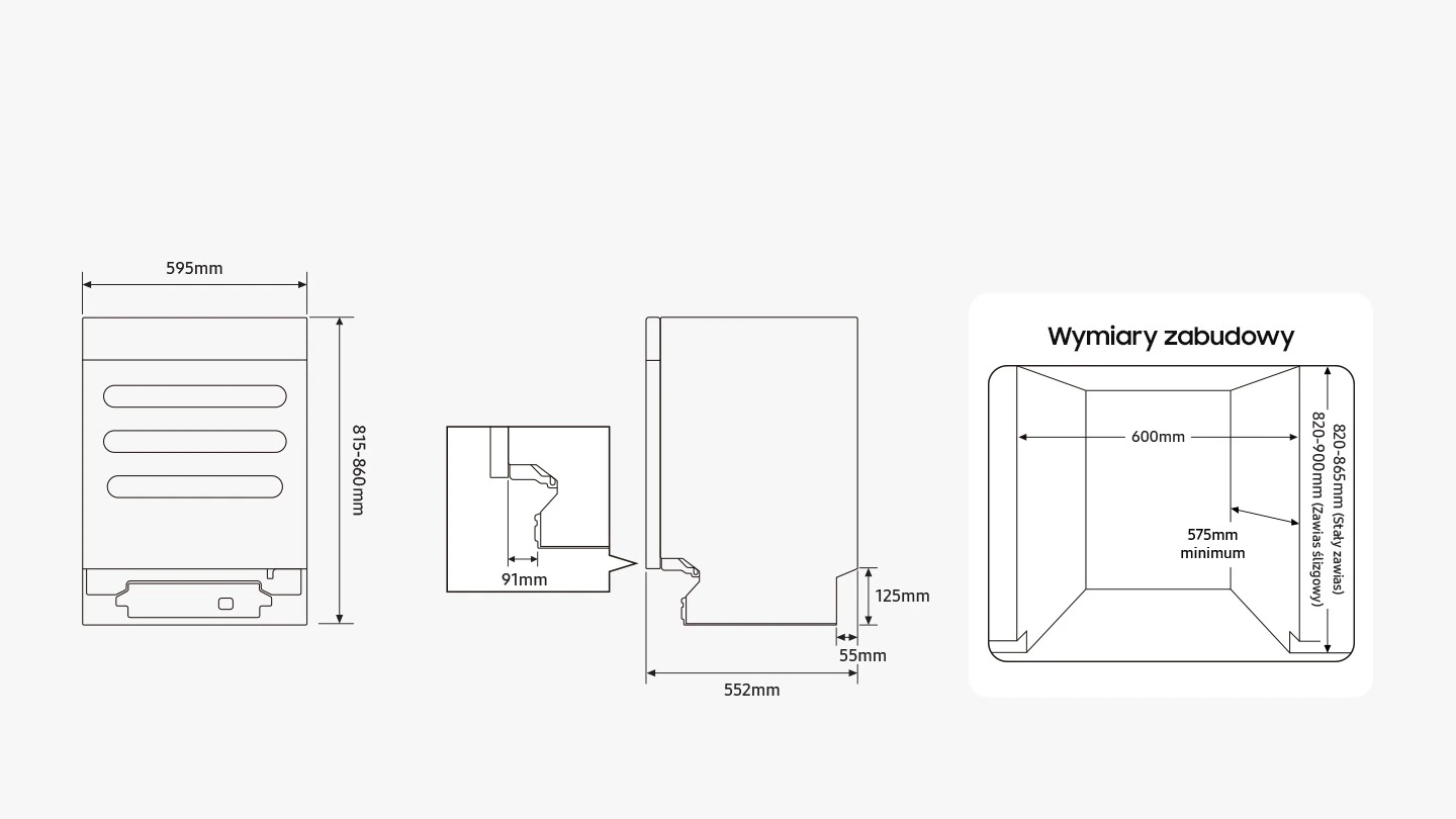 Samsung DW60DG790I00U1 — Wymiary i przestrzeń do ustawienia