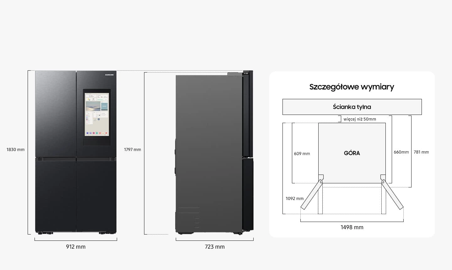 Samsung RF65DG9H0EB1EO — Wymiary i przestrzeń do ustawienia