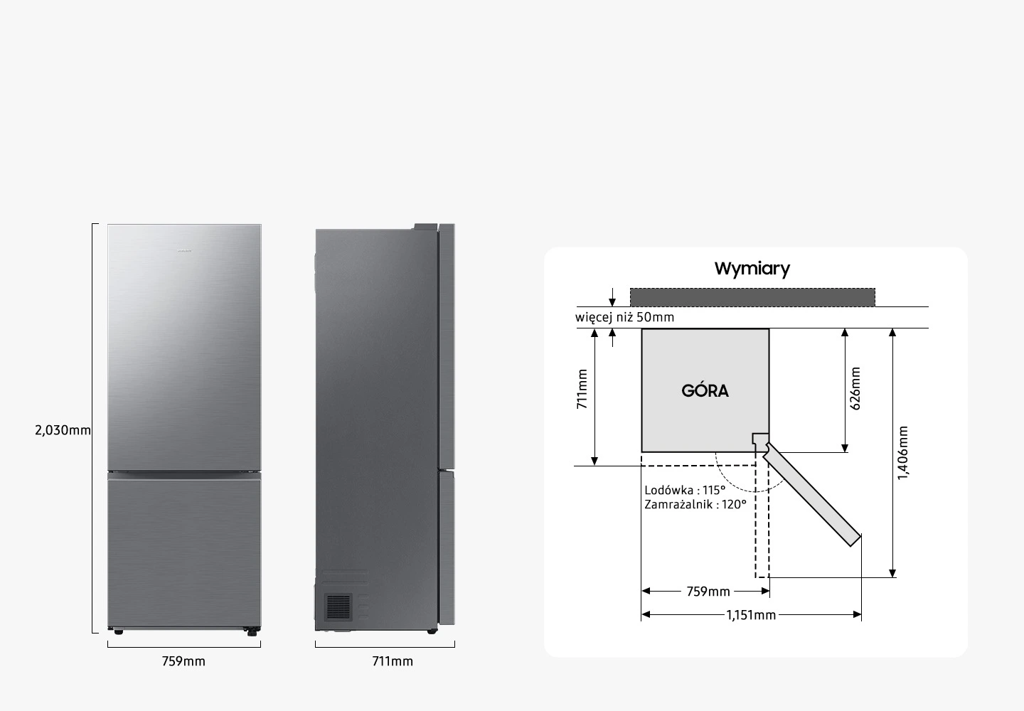 Samsung RB53DG703DS9EO — Wymiary i przestrzeń do ustawienia