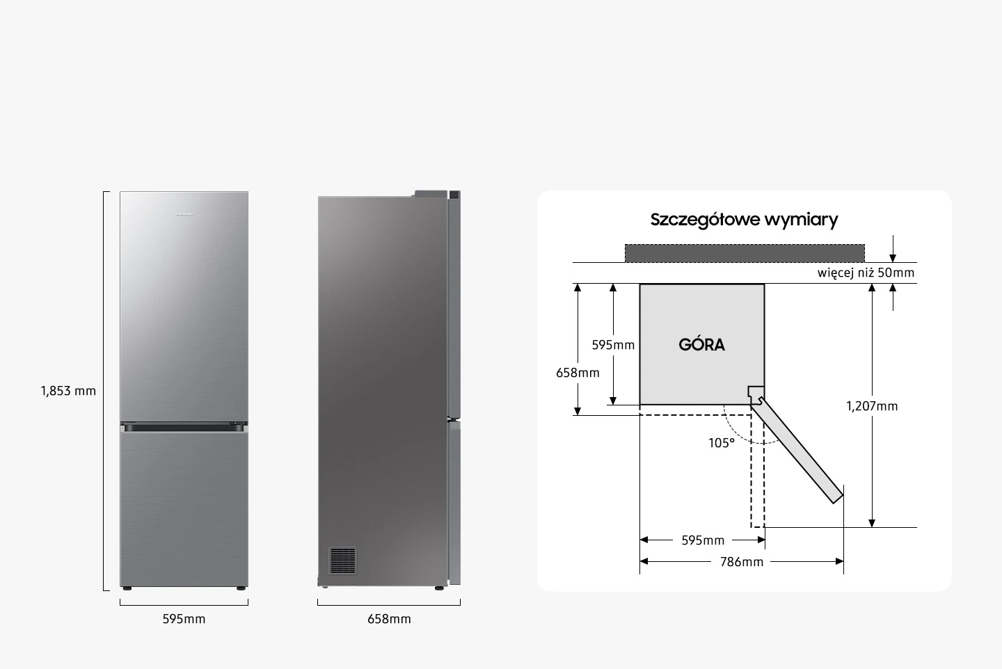 Samsung RB34C603CS9/EF — Wymiary i przestrzeń do ustawienia