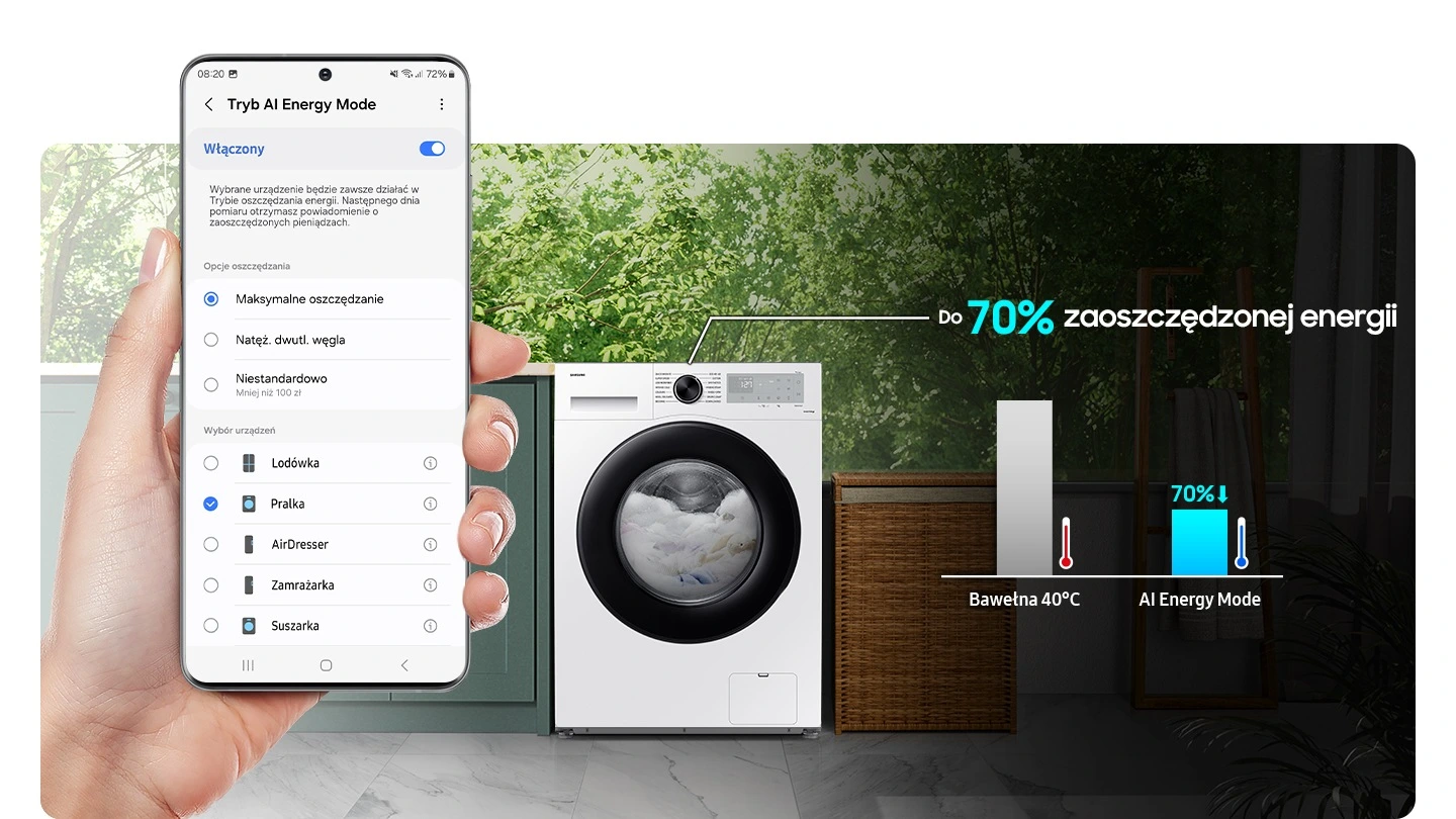 Samsung WW11DG5B25AHEO — Tryb AI Energy Mode