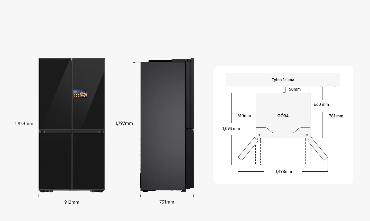 Samsung RM90F67CECEO — Wymiary i przestrzeń do ustawienia