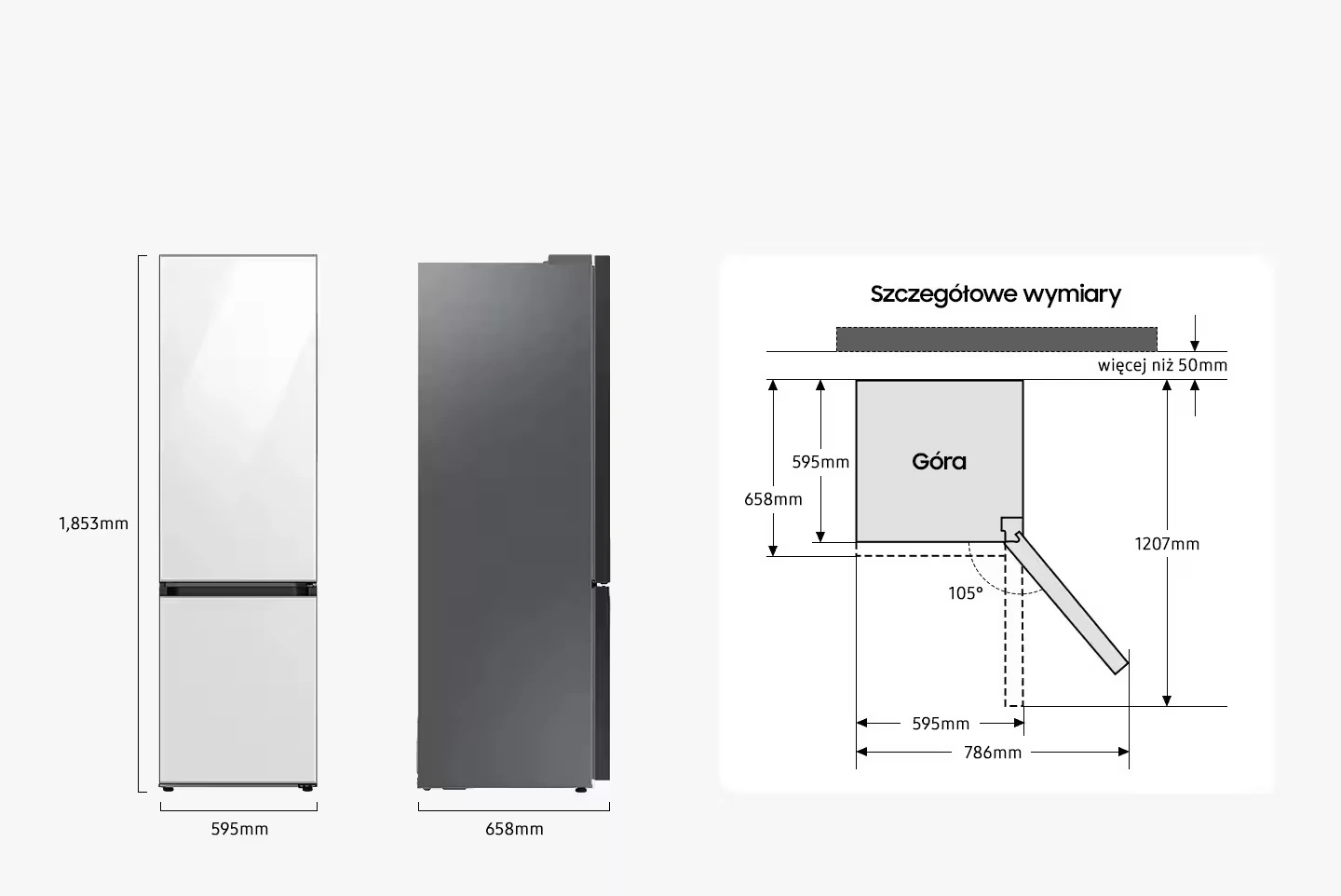 Samsung RB34C7B5D22/EF — Wymiary i przestrzeń do ustawienia