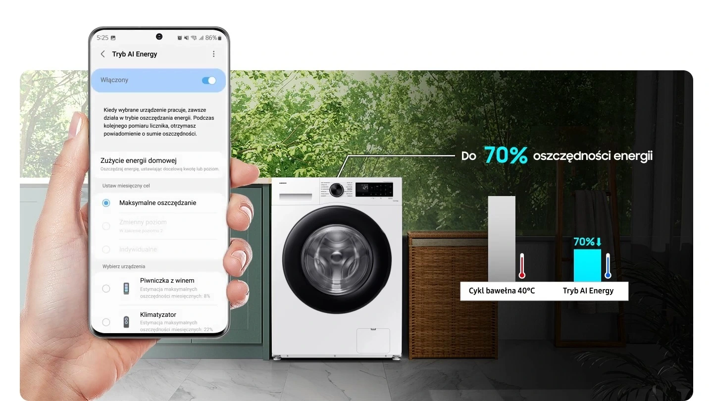 Samsung WW11DG5B25AEEO — Tryb AI Energy Mode