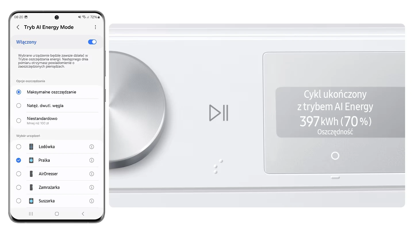 Samsung WW9MDG6U25LHU4 — Tryb AI Energy Mode
