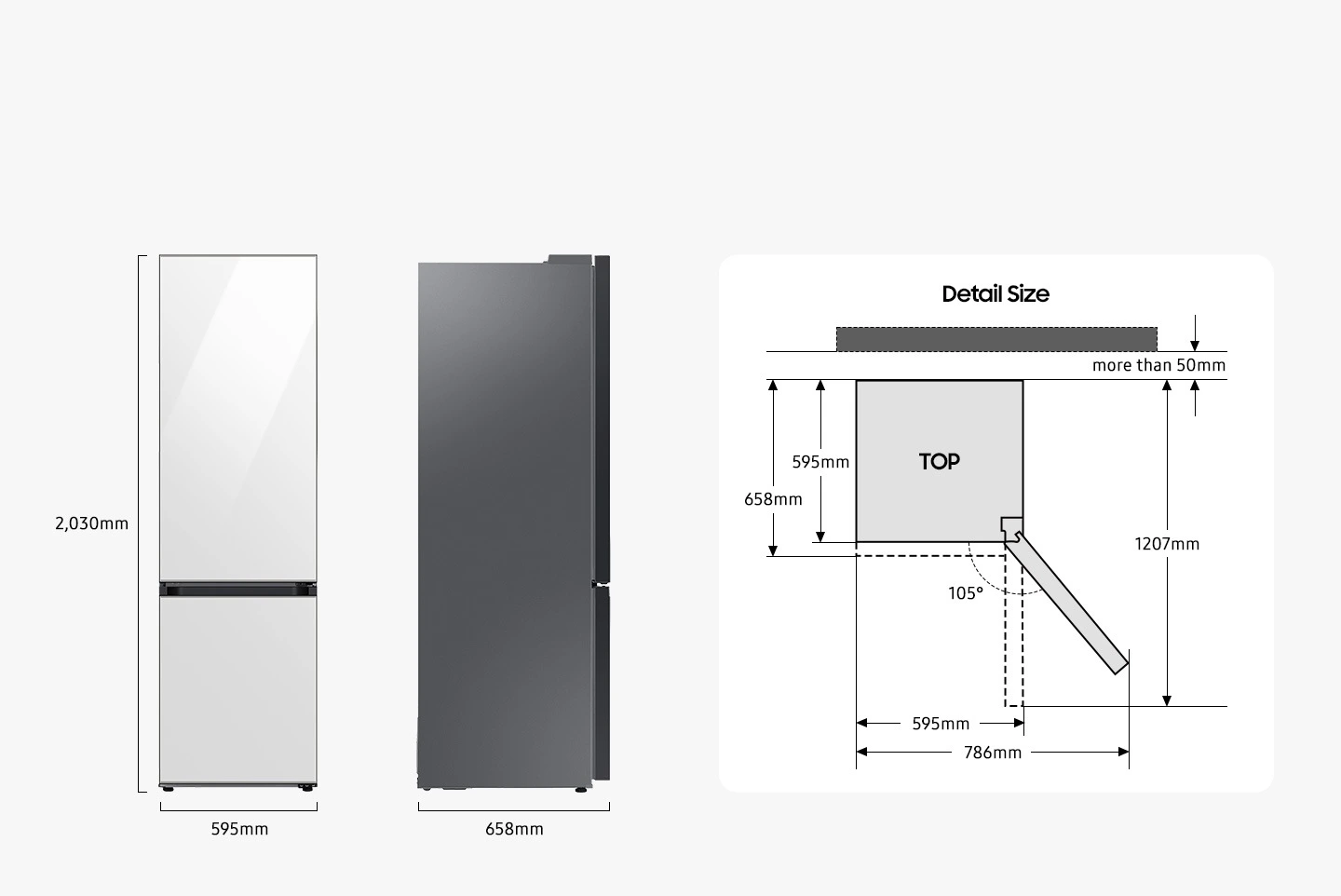 Samsung RB38C6B2E22/EF — Wymiary i przestrzeń do ustawienia