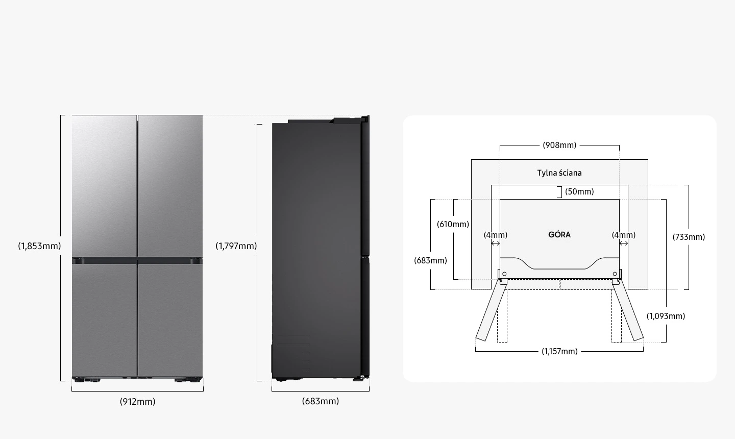 Samsung RM70F63NEREO — Wymiary i przestrzeń do ustawienia