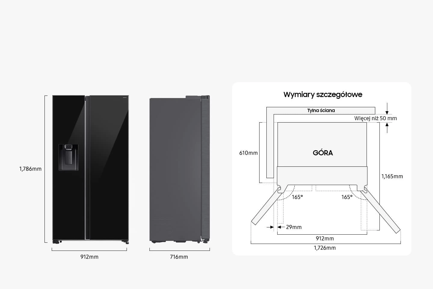 Samsung RS70F64KEBEO — Wymiary i przestrzeń do ustawienia