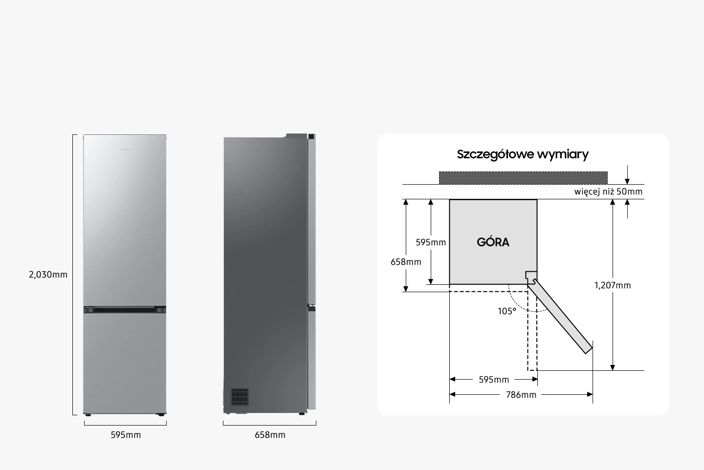 Samsung RB38C602CSA/EF — Wymiary i przestrzeń do ustawienia
